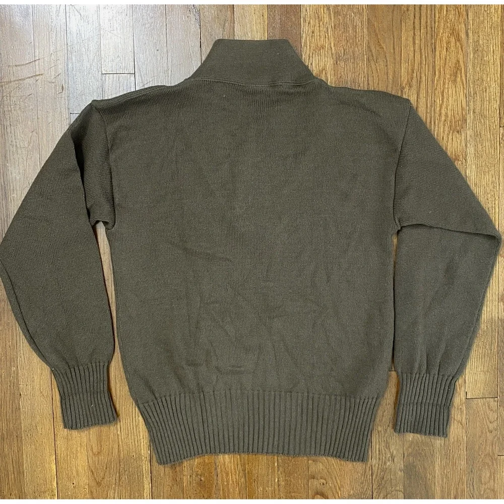 Vintage Mitt's Nitts Sweater Mens Large Brown Acrylic Henley Mock Neck Army OD